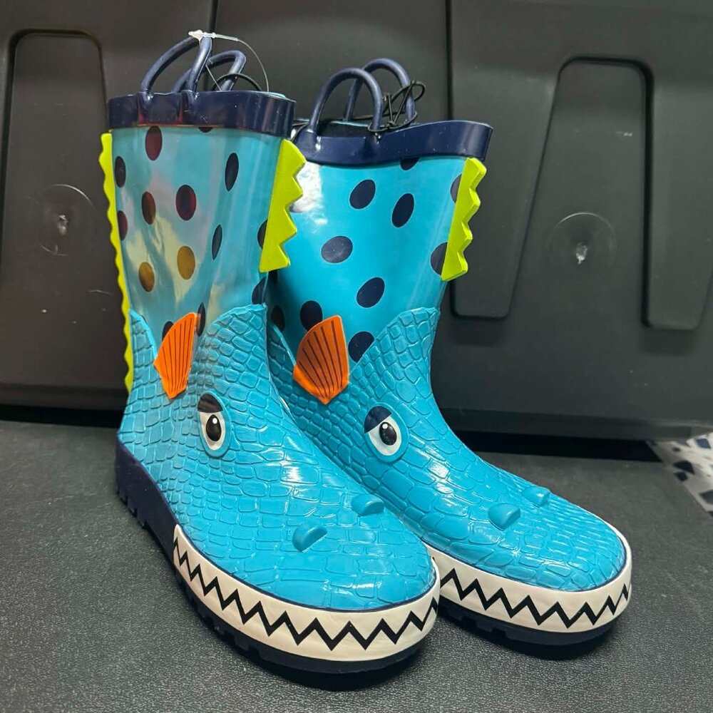Kids Blue Dinosaur Rain Boots Size 3 NWT